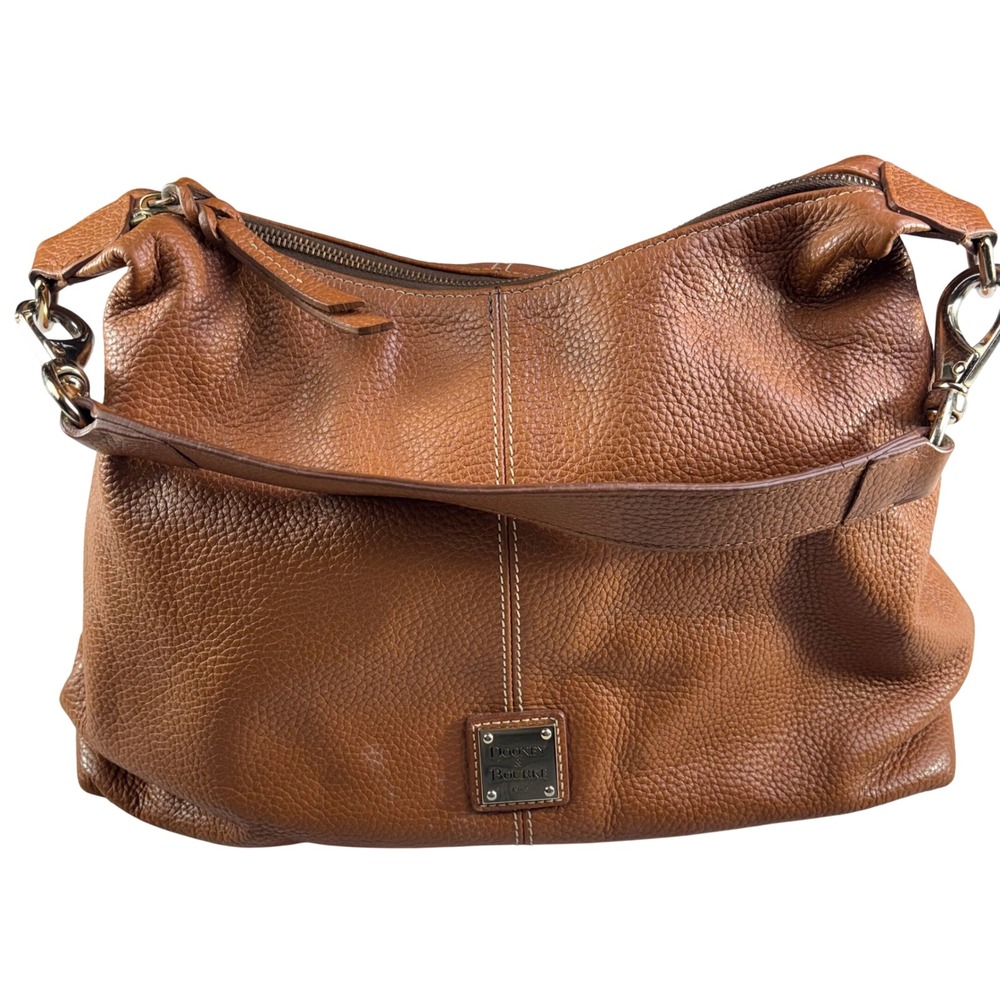 Dooney Bourke Pebble Grain Tan Leather Hobo Shoulder Bag Cognac Brown Y2K